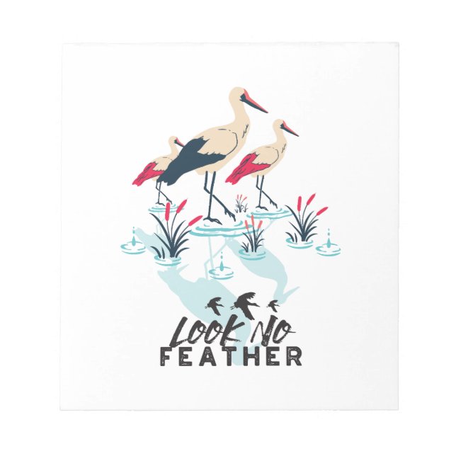 Whimsical Stork Pub Art - "Look No Feather" Notizblock (Vorderseite)