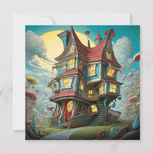 Whimsical Storybook Crooked House Begrüßung Karte