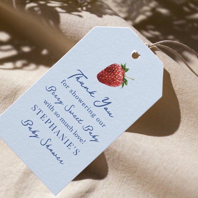 Whimsical Strawberry Blue Baby Shower Thank You Geschenkanhänger (Von Creator hochgeladen)
