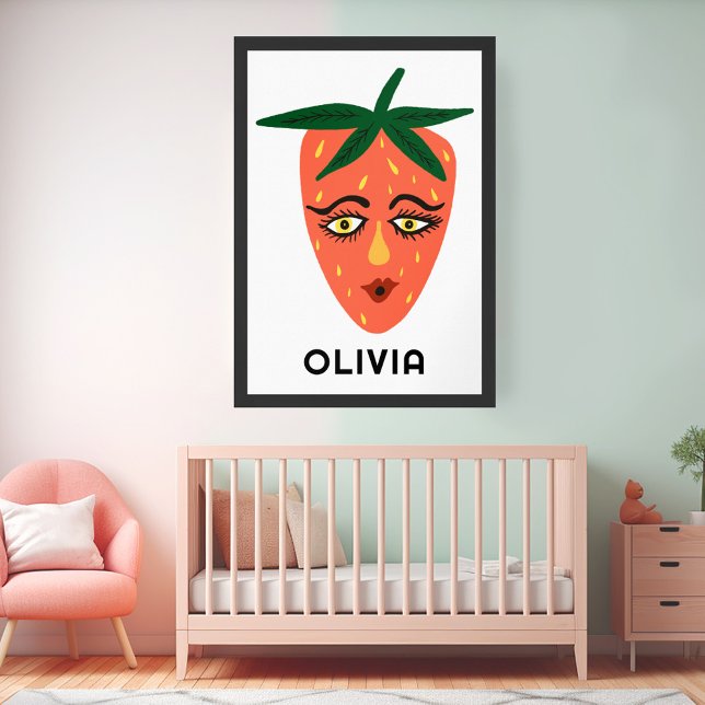 Whimsical Strawberry CUSTOM BABY NAME Art Poster (Whimsical Strawberry CUSTOM BABY NAME Art Poster)