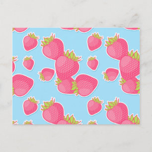 Whimsical Strawberry Pattern auf blau Postkarte