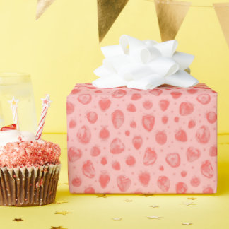 whimsical strawberry pattern on pink geschenkpapier