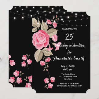 Whimsical String Lights Black Birthday Einladung