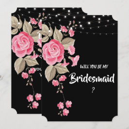 Whimsical String Lights Black Bridesmaid Einladung
