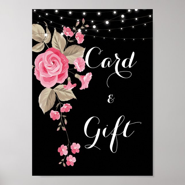 Whimsical String Lights Black Card & Gift Poster (Vorne)