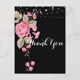 Whimsical String Lights Black Danke Postkarte