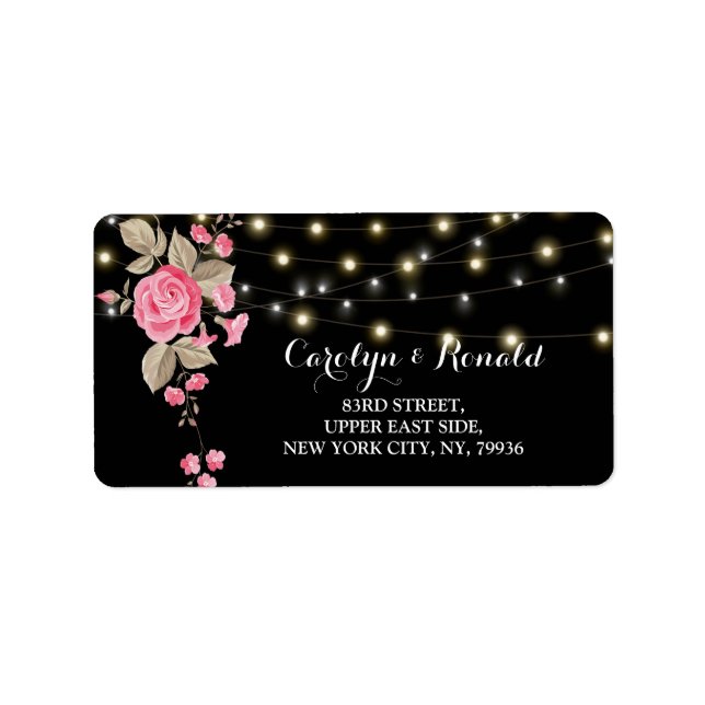 Whimsical String Lights Black Label Adressaufkleber (Vorne)