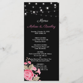 Whimsical String Lights Black Wedding Menu Programm