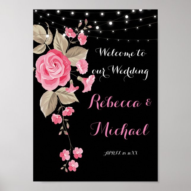 Whimsical String Lights Black Welcome Poster (Vorne)