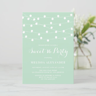 Whimsical String Lights Mint Green Sweet 16 Party Einladung