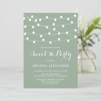 Whimsical String Lights Sage Green Sweet 16 Party Einladung