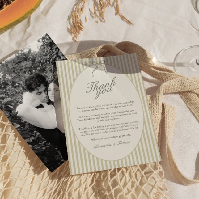 Whimsical Stripe Green Wedding Danke Karte (Von Creator hochgeladen)