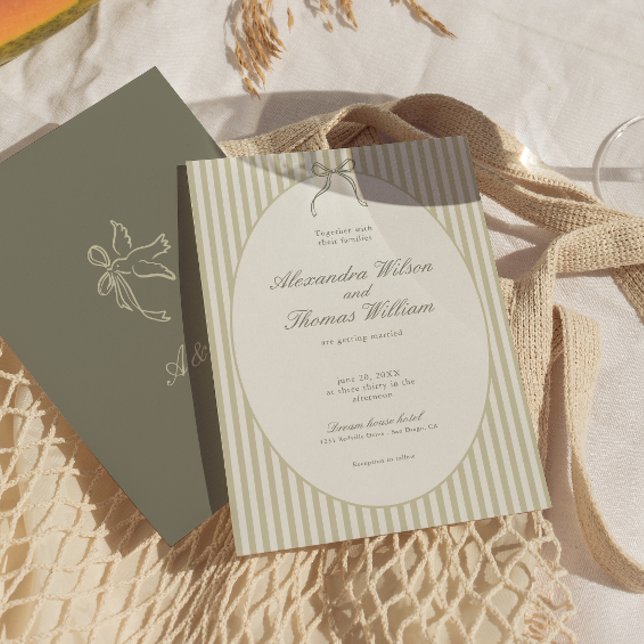 Whimsical Stripe Green Wedding Einladung (Von Creator hochgeladen)
