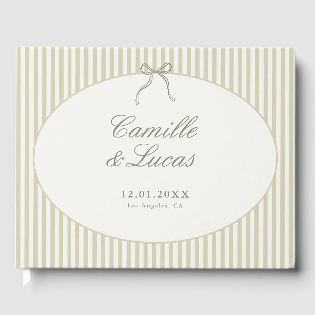 Whimsical Stripe Green Wedding Gästebuch (Vorderseite)