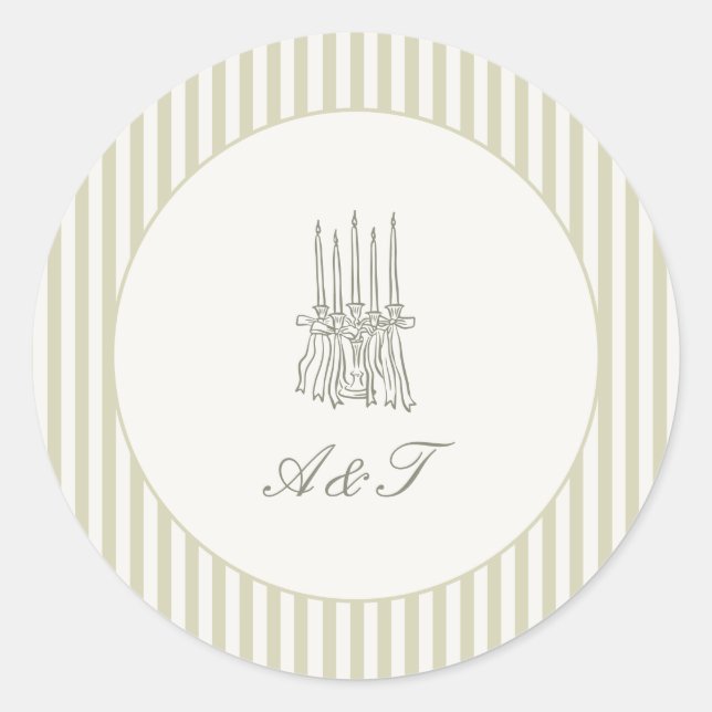 Whimsical Stripe Green Wedding Runder Aufkleber (Vorderseite)
