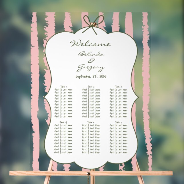 Whimsical Stripe Handwritten Wedding Seating Chart Acrylschild (Neutral)