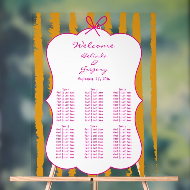Whimsical Stripe Handwritten Wedding Seating Chart Acrylschild (Neutral)