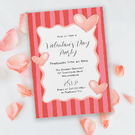 Whimsical Stripes and Hearts Valentines Day Party Einladung