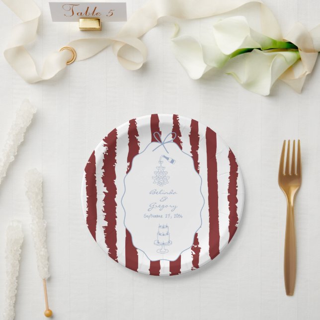 Whimsical Stripes Handgeschriebene Bemalte Hochzei Pappteller (Hochzeit)