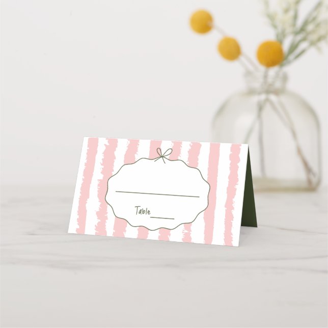 Whimsical Stripes Handgeschriebene Bemalte Hochzei Platzkarte (Vorderseite)