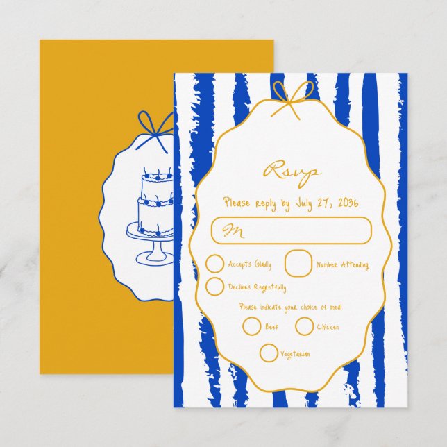Whimsical Stripes Handgeschriebene Bemalte Hochzei RSVP Karte (Vorne/Hinten)