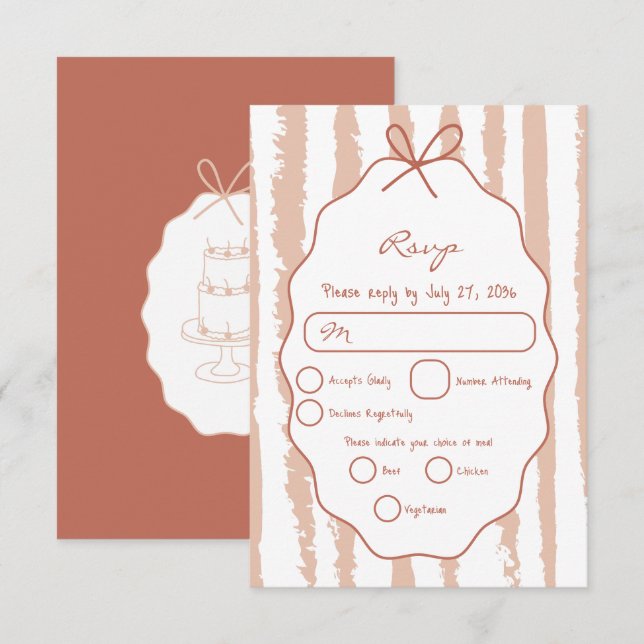 Whimsical Stripes Handgeschriebene Bemalte Hochzei RSVP Karte (Vorne/Hinten)