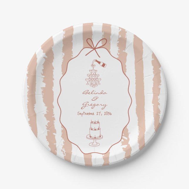 Whimsical Stripes Handgeschriebene Hochzeit  Pappteller (Vorderseite)