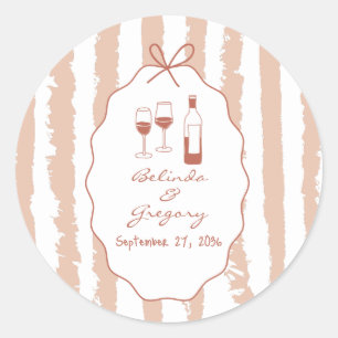 Whimsical Stripes Handgeschriebene Hochzeit Runder Aufkleber