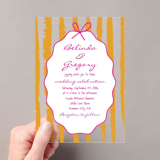 Whimsical Stripes Handwritten Painted Wedding  Acryleinladungen (Insitu (Handheld))