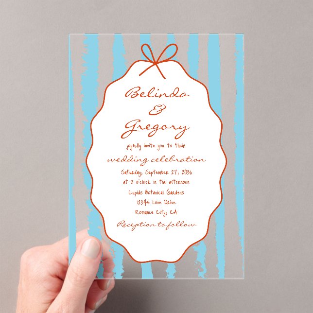 Whimsical Stripes Handwritten Painted Wedding  Acryleinladungen (Insitu (Handheld))