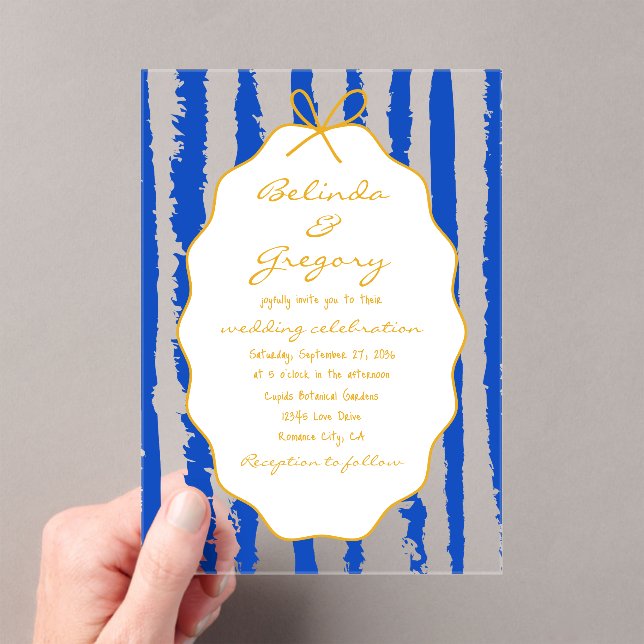 Whimsical Stripes Handwritten Painted Wedding  Acryleinladungen (Insitu (Handheld))
