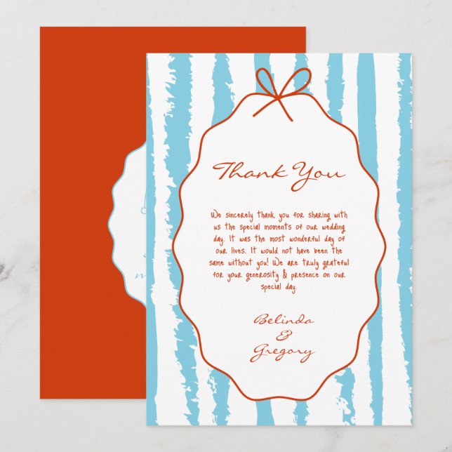 Whimsical Stripes Handwritten Painted Wedding  Dankeskarte (Vorne/Hinten)
