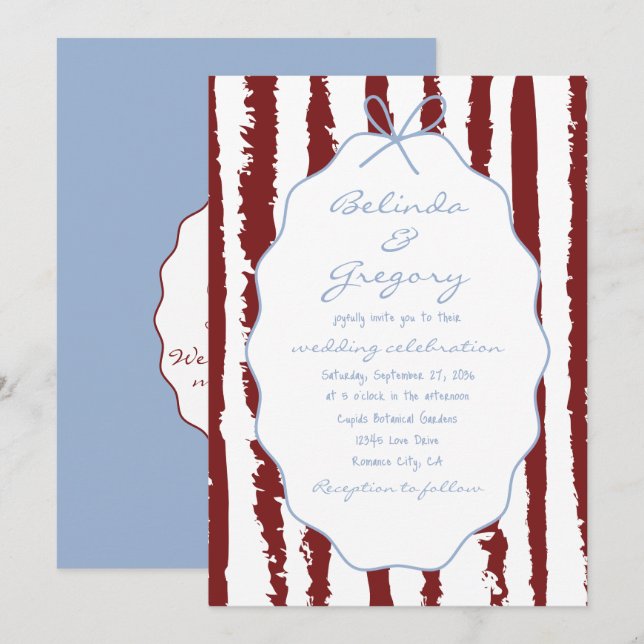 Whimsical Stripes Handwritten Painted Wedding  Einladung (Vorne/Hinten)