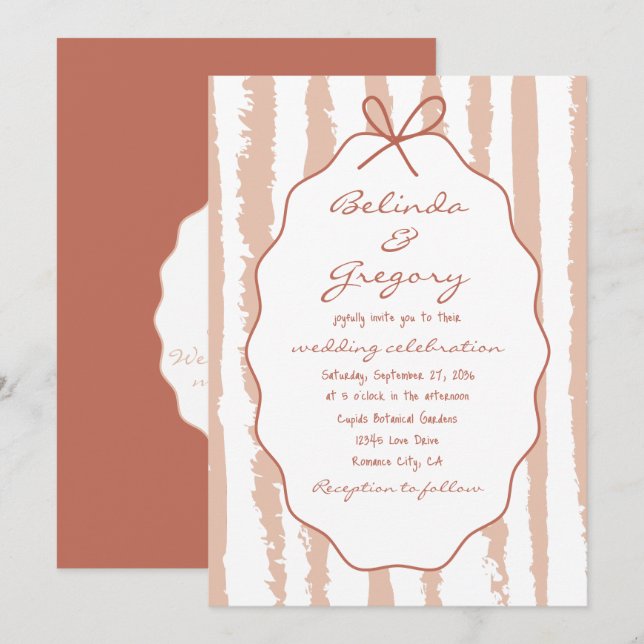 Whimsical Stripes Handwritten Painted Wedding  Einladung (Vorne/Hinten)