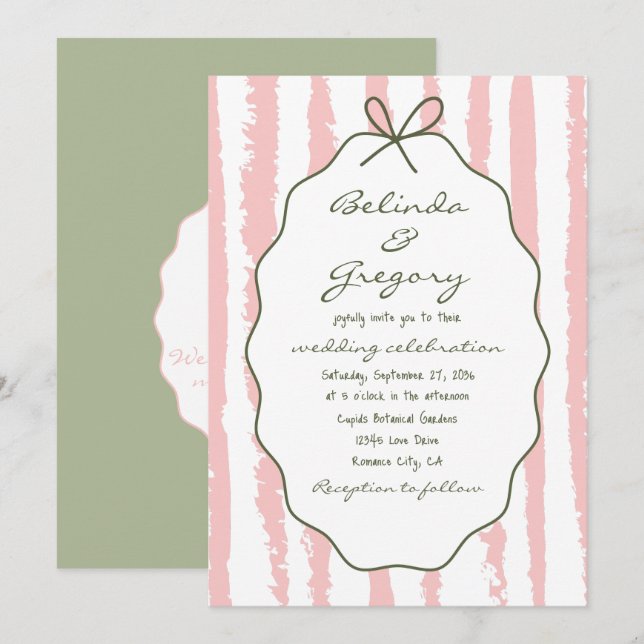 Whimsical Stripes Handwritten Painted Wedding  Einladung (Vorne/Hinten)