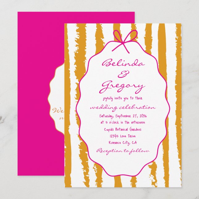 Whimsical Stripes Handwritten Painted Wedding  Einladung (Vorne/Hinten)