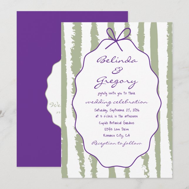 Whimsical Stripes Handwritten Painted Wedding  Einladung (Vorne/Hinten)