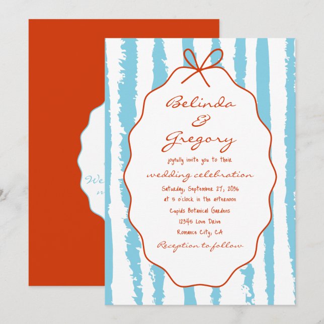 Whimsical Stripes Handwritten Painted Wedding  Einladung (Vorne/Hinten)