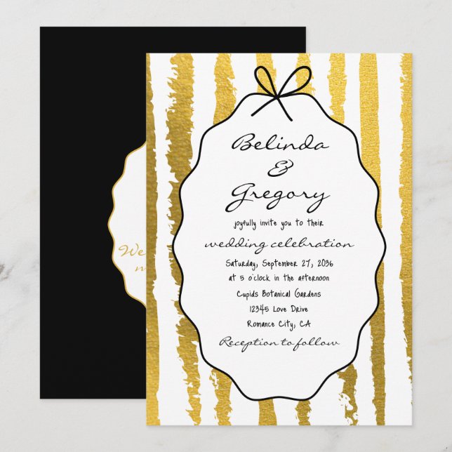Whimsical Stripes Handwritten Painted Wedding  Einladung (Vorne/Hinten)