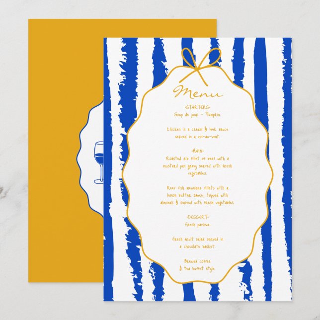 Whimsical Stripes Handwritten Painted Wedding  Menükarte (Vorne/Hinten)
