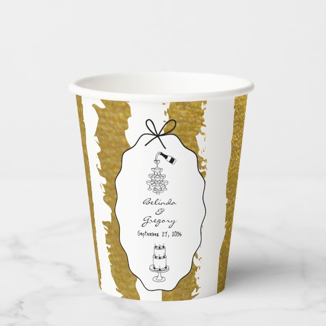 Whimsical Stripes Handwritten Painted Wedding  Pappbecher (Vorderseite)