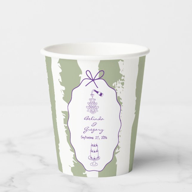 Whimsical Stripes Handwritten Painted Wedding  Pappbecher (Vorderseite)
