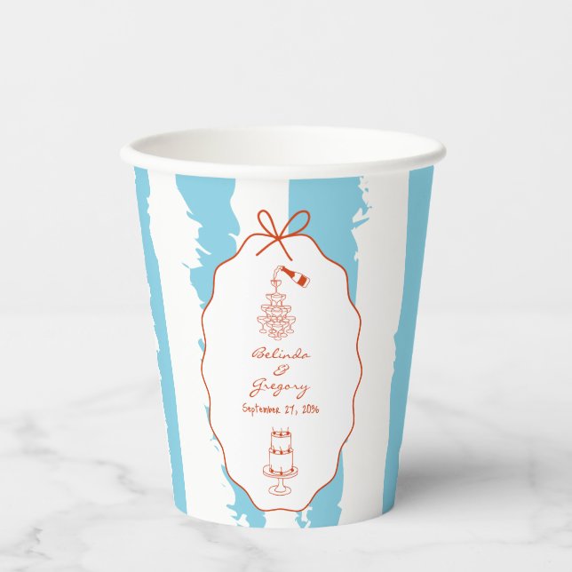 Whimsical Stripes Handwritten Painted Wedding  Pappbecher (Vorderseite)