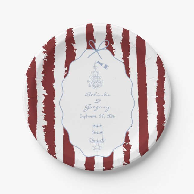 Whimsical Stripes Handwritten Painted Wedding  Pappteller (Vorderseite)