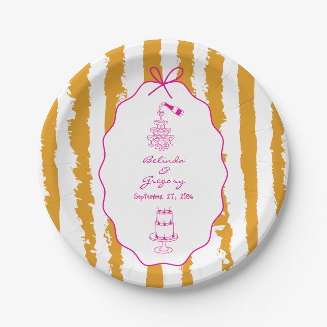 Whimsical Stripes Handwritten Painted Wedding  Pappteller (Vorderseite)