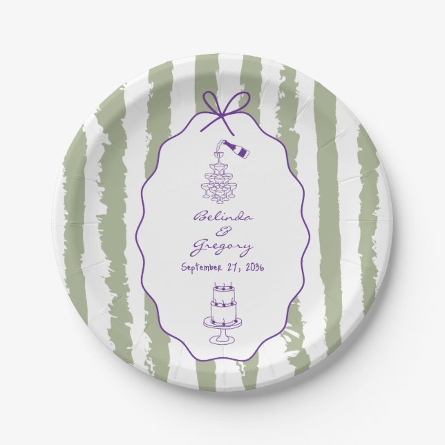 Whimsical Stripes Handwritten Painted Wedding  Pappteller (Vorderseite)