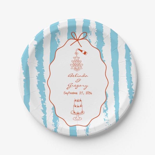 Whimsical Stripes Handwritten Painted Wedding  Pappteller (Vorderseite)
