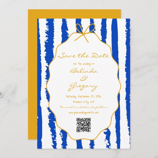 Whimsical Stripes Handwritten Painted Wedding  Save The Date (Vorne/Hinten)