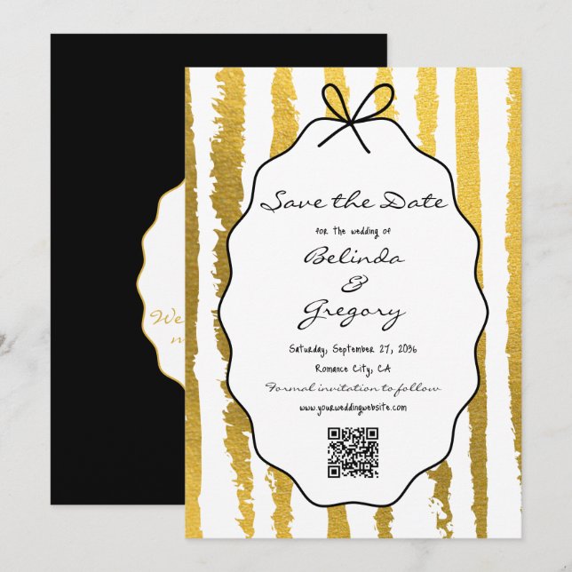 Whimsical Stripes Handwritten Painted Wedding  Save The Date (Vorne/Hinten)