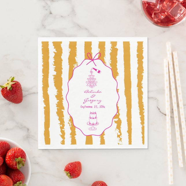 Whimsical Stripes Handwritten Painted Wedding  Serviette (Beispiel)